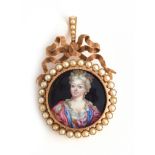 A 19th century enamel portrait miniature pendant, possibly Marie Antoinette, the portrait in a