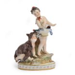 An 18th century Capo di Monte porcelain figure group depicting putti (af), one crawling in a