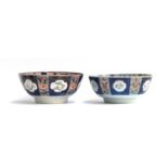 A matched pair of Japanese Edo period verte imari punch bowls, some staple repairs, each approx.