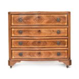 A probably Spanish serpentine fronted chest of four drawers, all over marquetry and parquetry