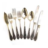 An .835 silver dinner service, marked 'PK 0835', for 12 place settings, comprising table forks (12),