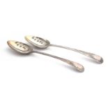 A pair of George III Old English serving spoons, bright cut decoration, by George Smith (III) &