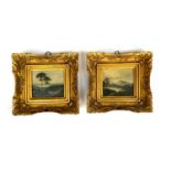 A pair of 19th century oil on board studies of Italianate landscapes, each 8.5x10cm, in ornate gesso