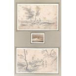 Pierre Letuaire (1798-1884), two 19th century pencil studies, figures in landscapes, each approx.