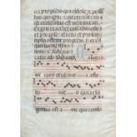 A leaf from a dispersed velum painted manuscript, both sides, text over plainsong, 43 x 30cm