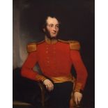 Manner of Thomas Clement Thompson, portrait of a British officer, three quarter length, oil on