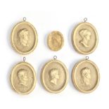 A collection of six 19th century Grand Tour plaster medallions, 'Nero VI', 'Caligula IV', '