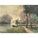 M. Juliany, oil on canvas, signed lower right, river scene with punt, 60 x 80cm