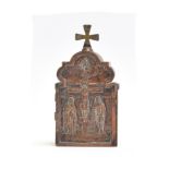 A 19th century Russian Orthodox copper portable tabernacle, formerly silver plated, intended for