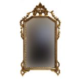 A 19th century giltwood mirror with pierced cresting, 57cm wide, 89cm high