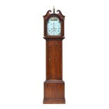 An oak longcase clock, restored 8 day movement, broken pediment above a domed dial marked John