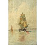 19th century British school, a pair of oil on boards depicting ships at sea, each 22.5x14.5cm (2)