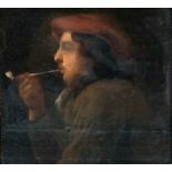 19th century oil on board, an Irishman with pipe, 13x14cm provenance: the possession of Rt. Hon