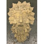 A composite stone wall hanging green man mask, 40cmH