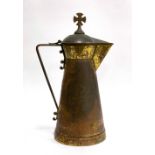 A metal lidded holy water jug, 45cmH