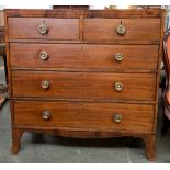 A Regency mahogany chest of two short over three long drawers, on swept bracket feet, 106x49x106cm