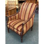 An armchair with carved frame on wrythen turned legs, 74cmW