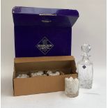 An Edinburgh crystal decanter set, comprising square decanter and 4 whiskey tumblers, boxed