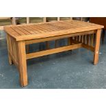 A slatted teak garden coffee table, 101x61x46cmH
