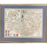 A reproduction John Speede county map of Somersetshire, with town of Bath inset, 39x51cm
