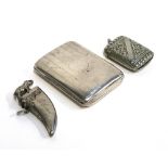 A silver cigarette case by A & J Zimmerman; together with a plated novelty vesta case in the form of
