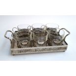 A plated duralex hot toddy set of 6 cups and tray with hammered design
