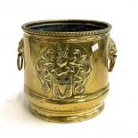 A brass coal bucket with lion masked loop handles, 26.5cmH