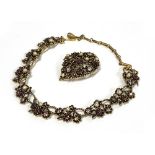 A vintage Coro costume necklace, repaired, 43cmL and matching brooch, 6cmL, each set with faux