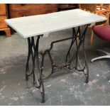 A cast iron Singer sewing machine table base with later top, 94cmW