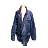 A Cotton Traders navy waxed cotton jacket, with check lining, size XXL