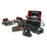 A mixed lot of photographic equipment to include Praktica super TL camera, mamiya/sekor 500TL