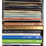 A mixed box of vinyl LPs; together with some 12" singles and some boxsets of classical music