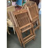 A set of three Royal Craft teak folding garden chairs; together with matching table, 100cmD