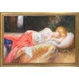 Oil on artist's board, study of sleeping girl, 61x91cm