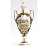 A Spode Commemorative Elizabeth II Golden Jubilee Vase and Cover with views of Windsor Castle and