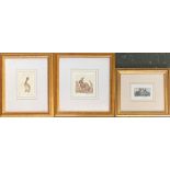 Roy Cooney (b. 1935), three engravings, Pelican, '98, 8.5x5.5cm; Hares, '95, 5x7.5cm; rabbit,
