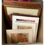 A mixed box of framed pictures and prints