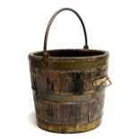 A possibly Irish peat bucket, brass coopered construction, 28cmH