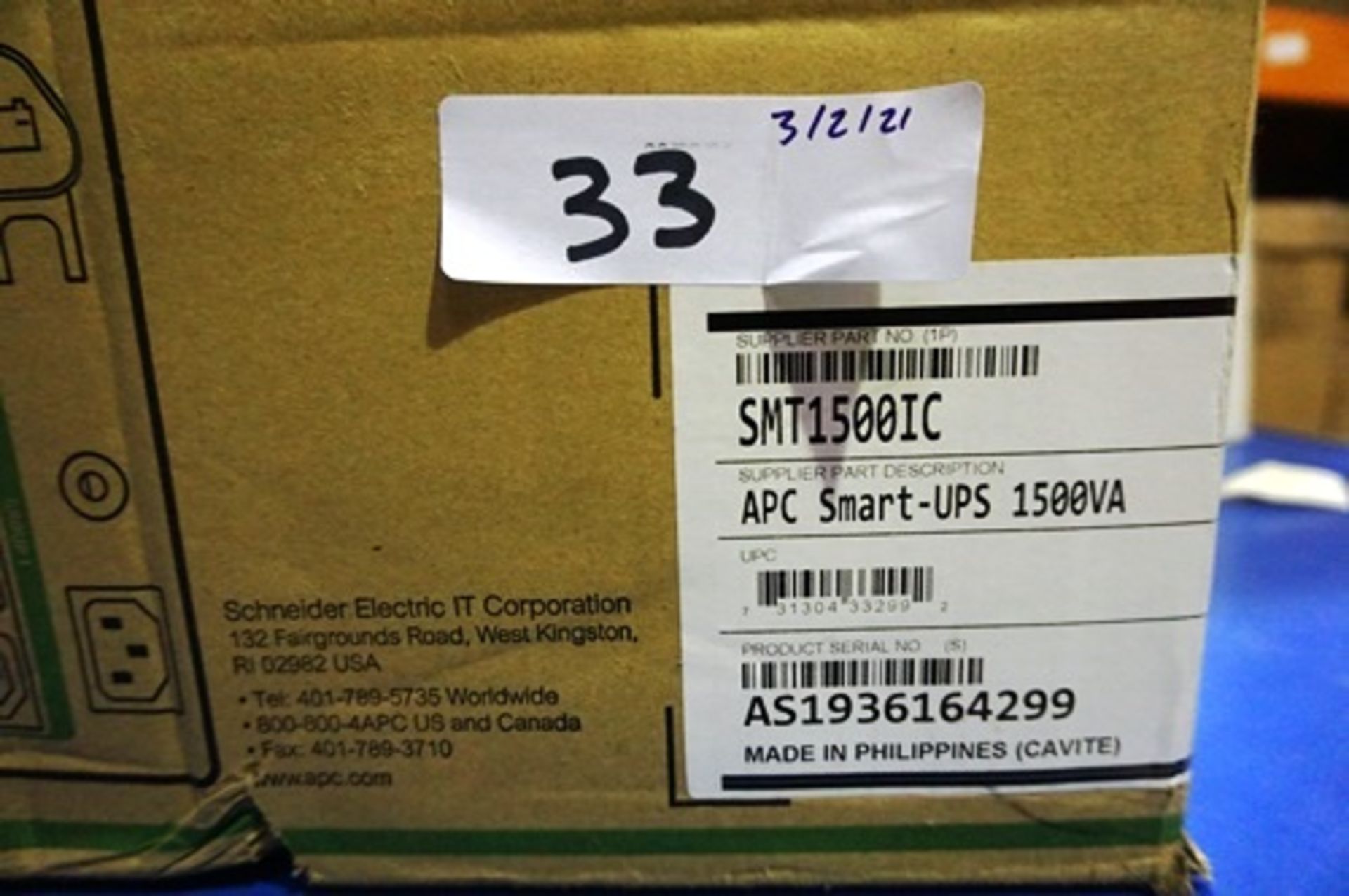 An APC smart uninterruptable power supply unit, SMT 1500, 1000 watts, model SMT1500IC - Sealed new - Image 2 of 3