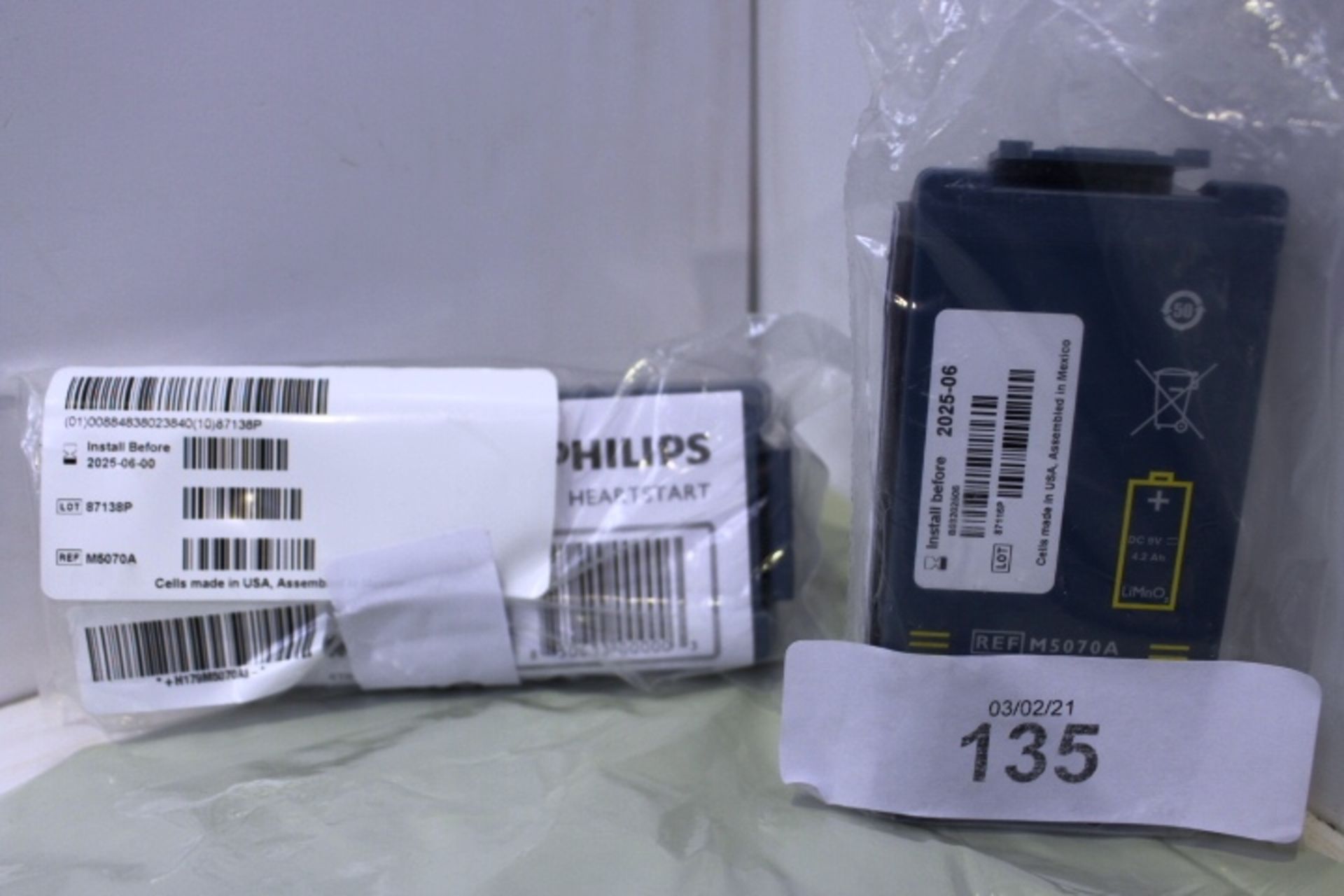2 x Philips Hartstart HS1 and FRX defibrillator batteries, Ref: STJHS1LITH, RRP £124.50 each,