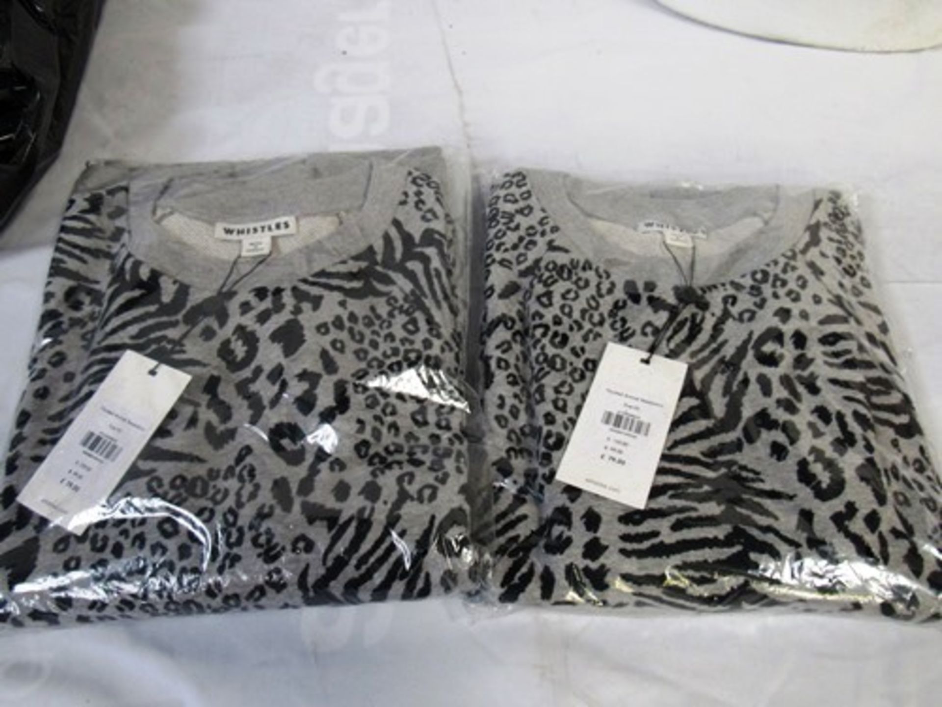 2 x Whistles flocked animal sweatshirts, size XS, RRP £79.00 each - Sealed new in pack (ES17A)