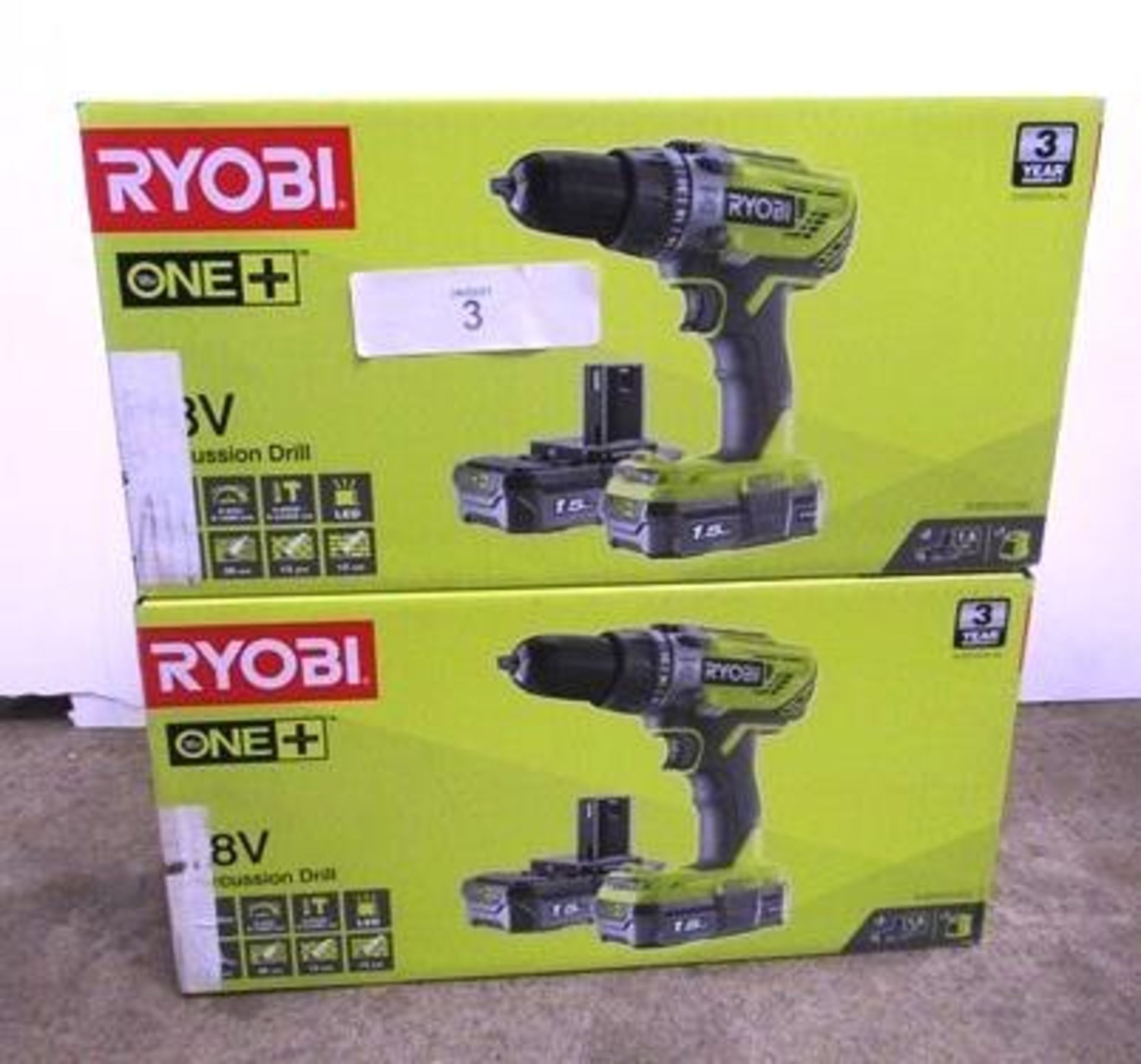 2 x Ryobi 18V percussion cordless drill sets each comprising 1 x drill, 2 x 1.5Ah batteries and 1 - Image 2 of 3