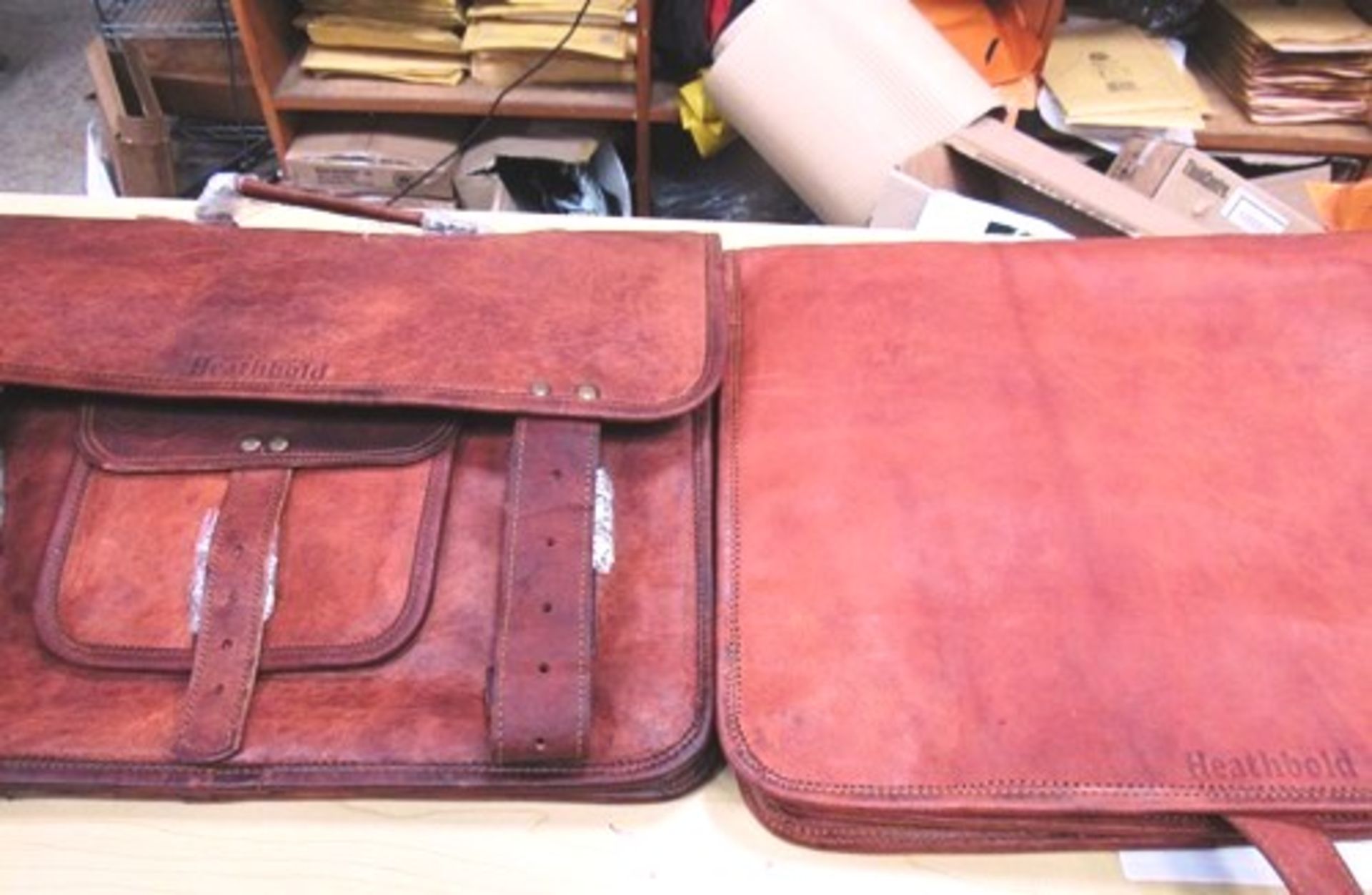 2 x Heathbold leather satchels - New, have personal names branded in (CS12B)