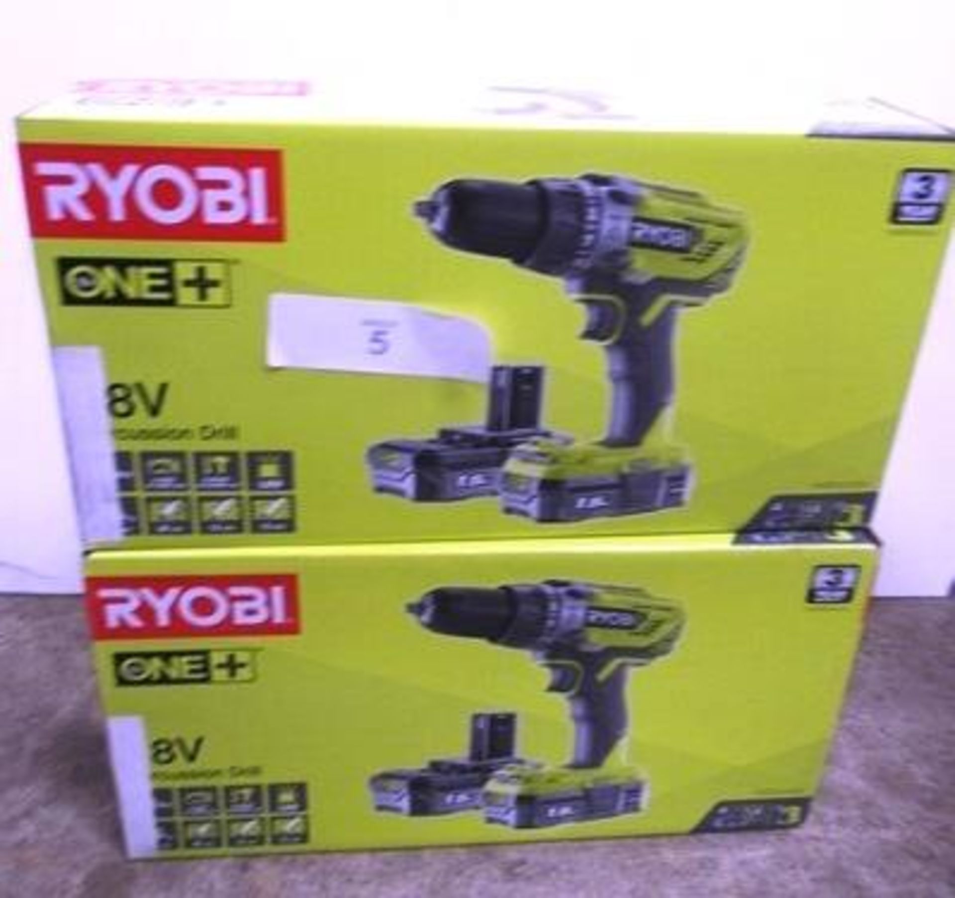 2 x Ryobi 18V percussion cordless drill sets each comprising 1 x drill, 2 x 1.5Ah batteries and 1 - Image 2 of 3