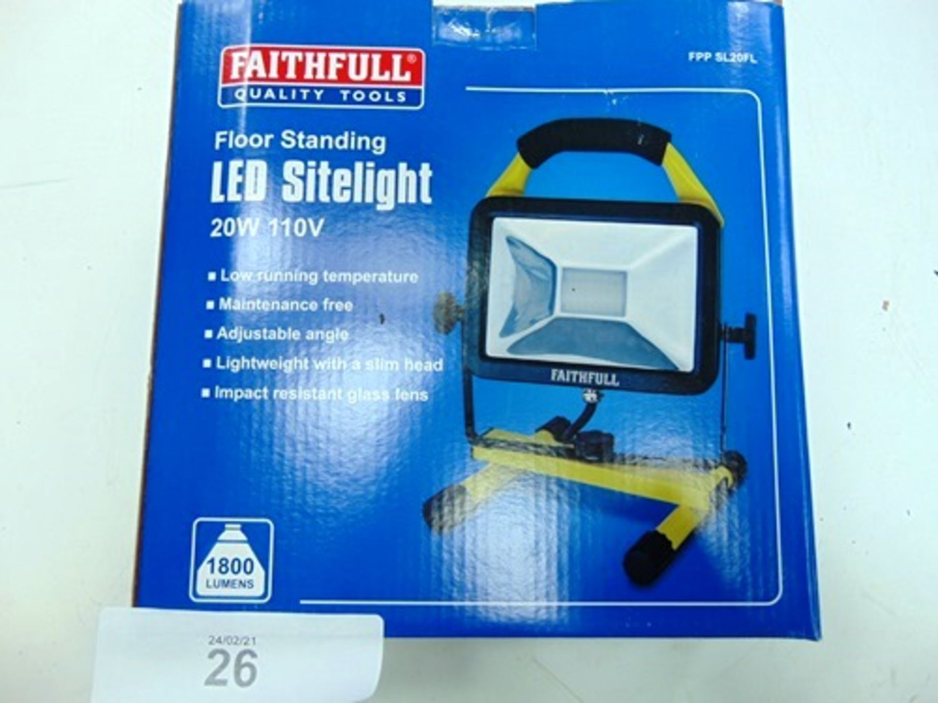 8 x Faithfull Tools LED 20W 110V site light, 1800 lumens, model FPPSL20 FL - Sealed new in box ( - Image 2 of 4