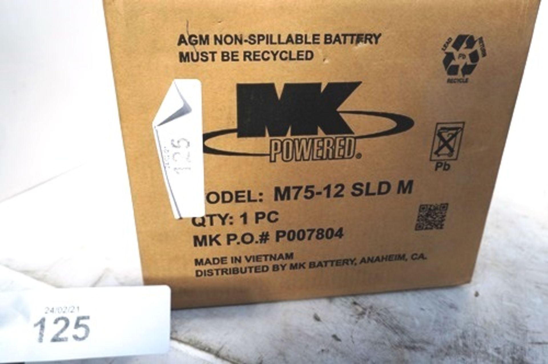 MK Power 12V, 75amph battery, Ref: M75-12 SLDM - New (GS8) - Image 2 of 2