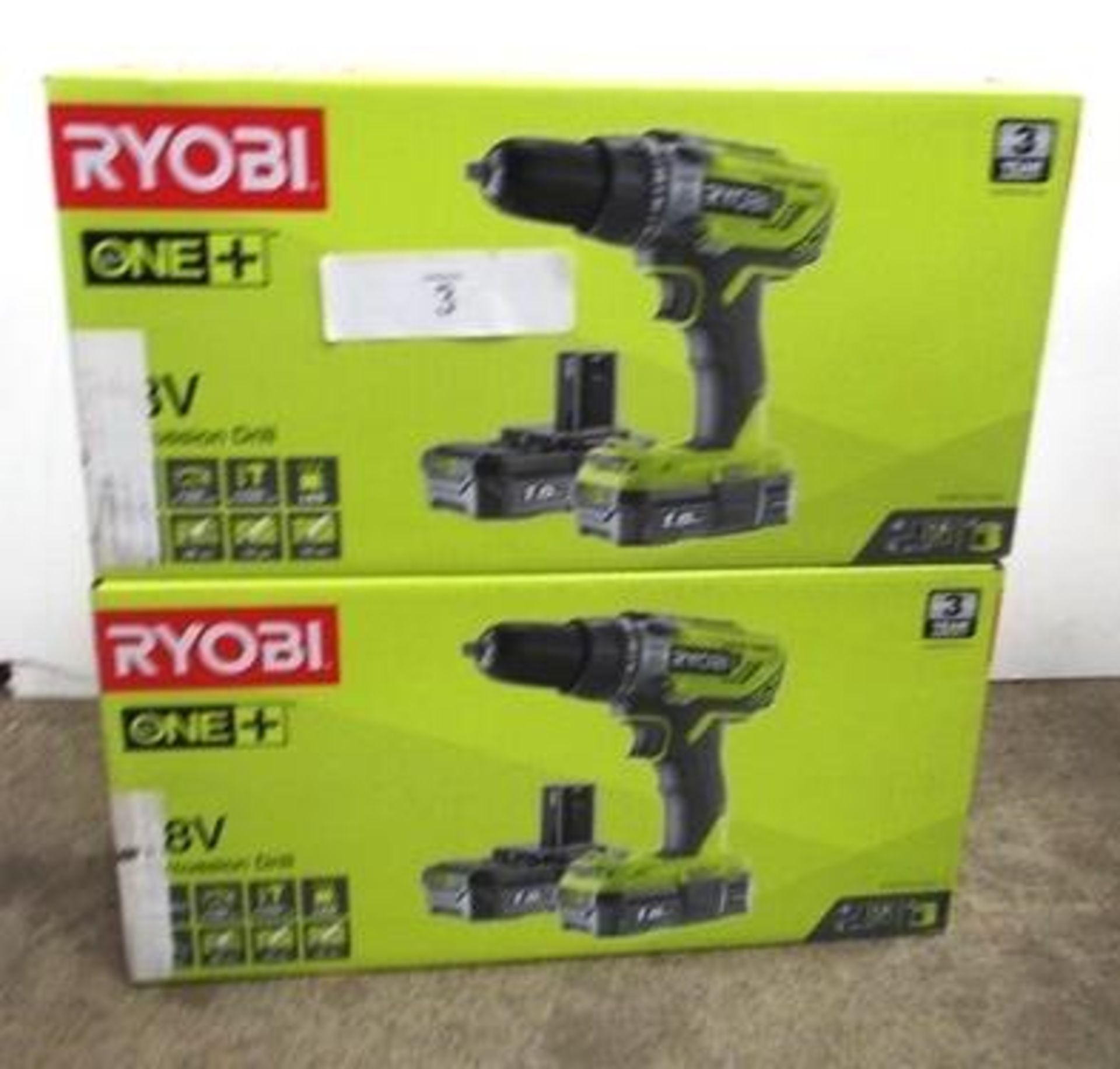 2 x Ryobi 18V percussion cordless drill sets each comprising 1 x drill, 2 x 1.5Ah batteries and 1 - Image 3 of 3