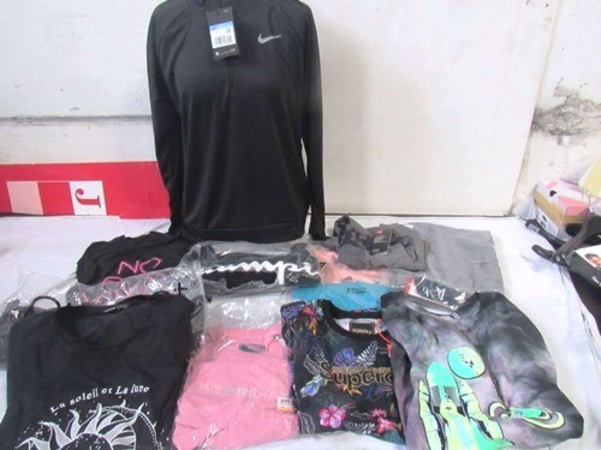 A small quantity of adult t-shirts and tops including Sportswear Nike, Superdry, Under Armour, North