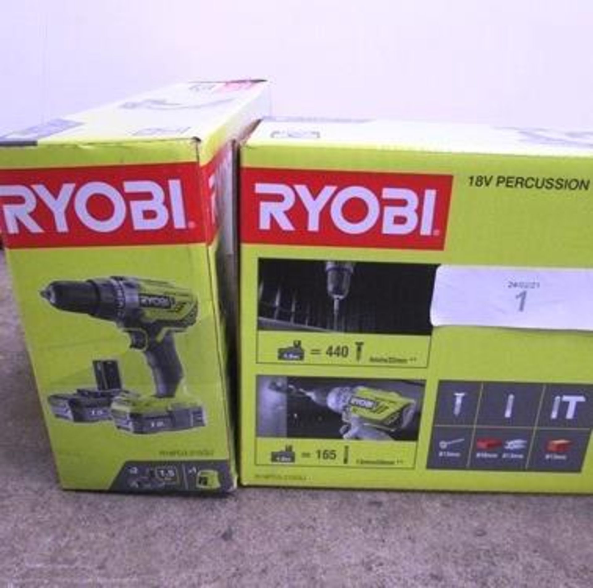 2 x Ryobi 18V percussion cordless drill sets each comprising 1 x drill, 2 x 1.5Ah batteries and 1 - Image 2 of 2