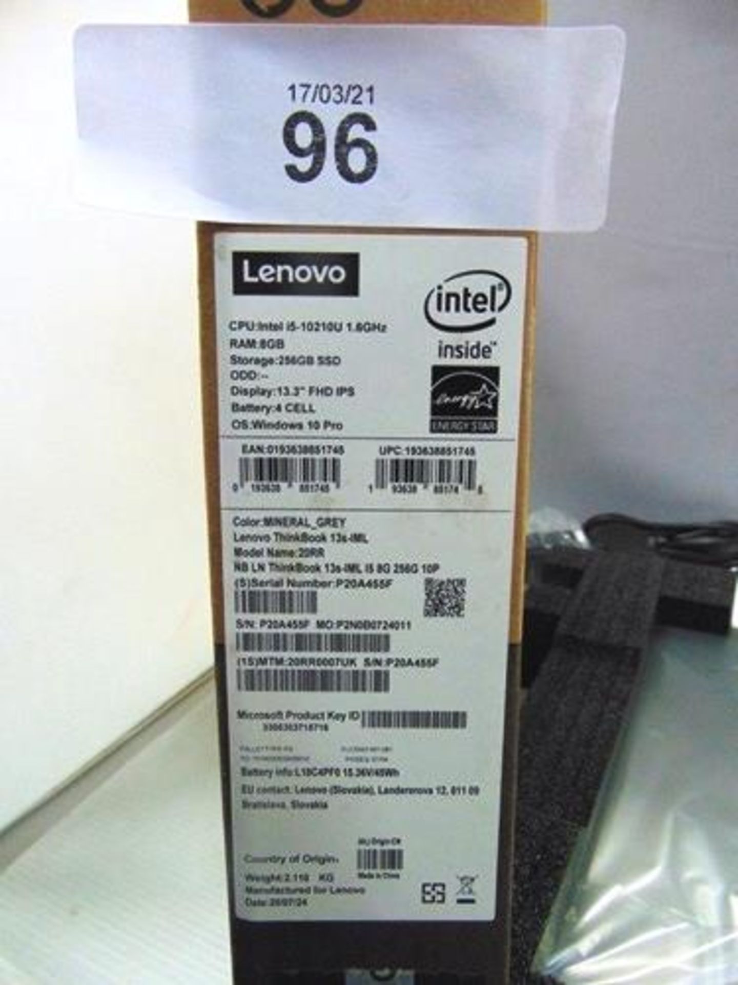 1 x Lenovo ThinkBook 13s laptop, i5 processor, model 20RR0007UK - New in box. This item has not been